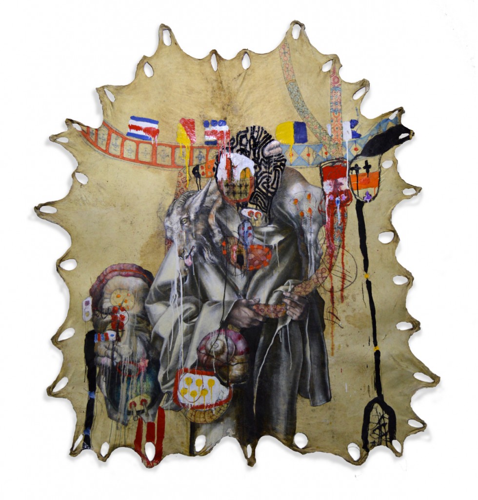 "Misanthrope II" oil on cow hide (180cm x 180cm)